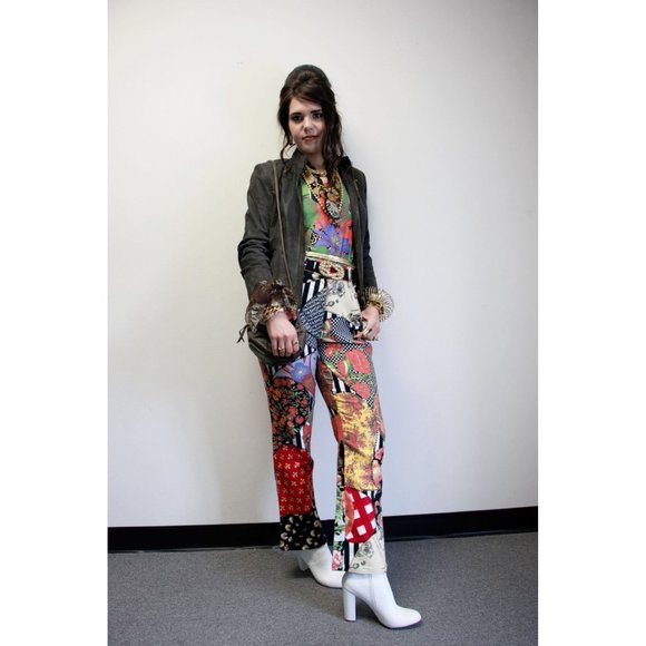 Vintage Moschino Floral Patchwork Pant Trousers Logo Design Pants - Picture 2 of 16